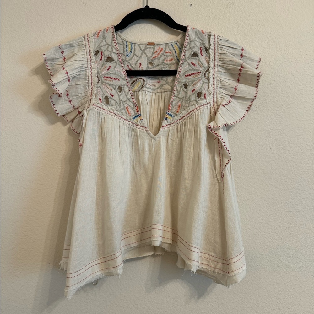 Free People Hailey Embroidered Top Natural Combo - Picture 4 of 15